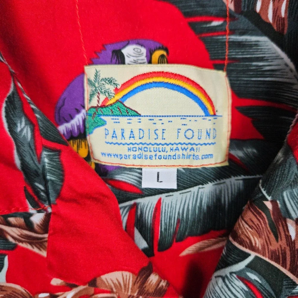 Paradise Found (Men's Large) Red Shirt Hawaiian Parrot Tropical Aloha Magnum PI